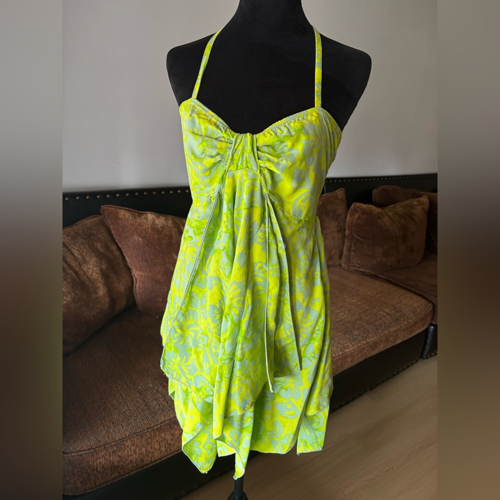 Young fashion Neon Green Halter Neck Mini Dress